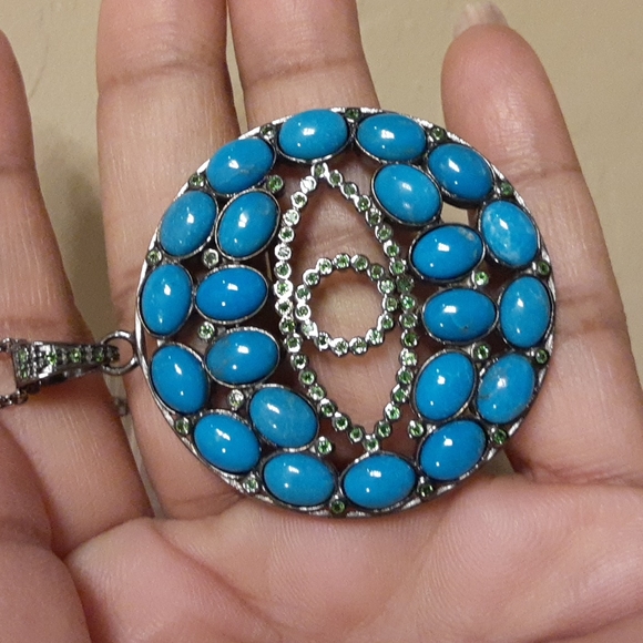 Jewelry - HOLD. 925, Genuine  Russian Diopside and Sleeping Beauty Turquoise. Evil Eye.